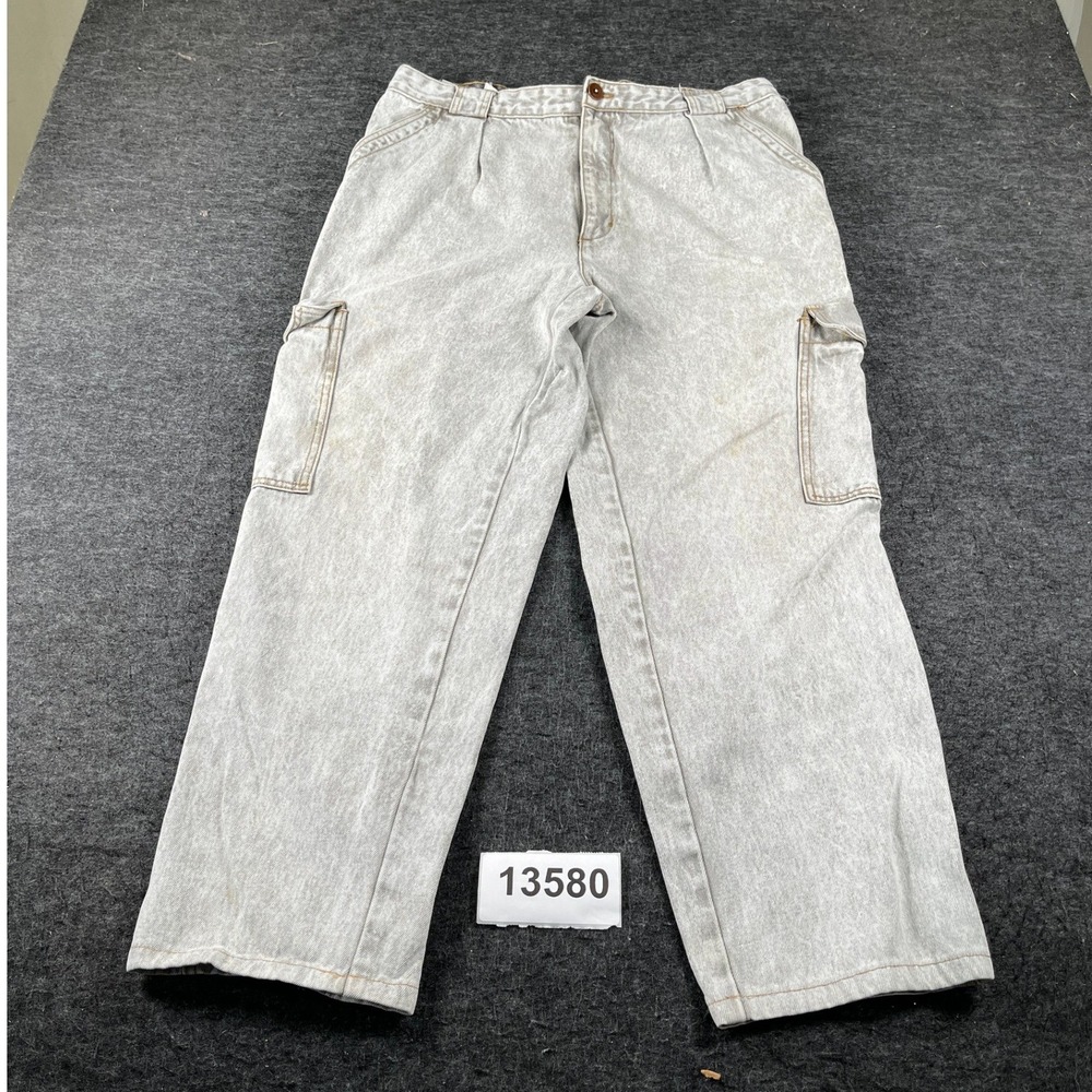90s Jordache Cargo Jeans Mens 40 Grey Vintage Light Wash Pleated Denim
